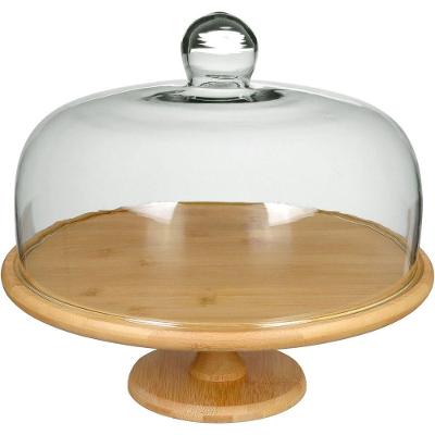 Prato Bolo Boleira Redondo Home&co Tampa Vidro Bambu 30x33cm