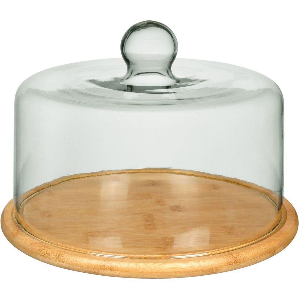 Prato Bolo Redondo Home&co Tampa Vidro Bambu 19x29 Boleira - 1