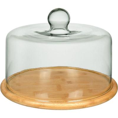 Prato Bolo Redondo Home&co Tampa Vidro Bambu 19x29 Boleira