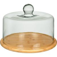 Prato Bolo Redondo Home&co Tampa Vidro Bambu 19x29 Boleira - 1