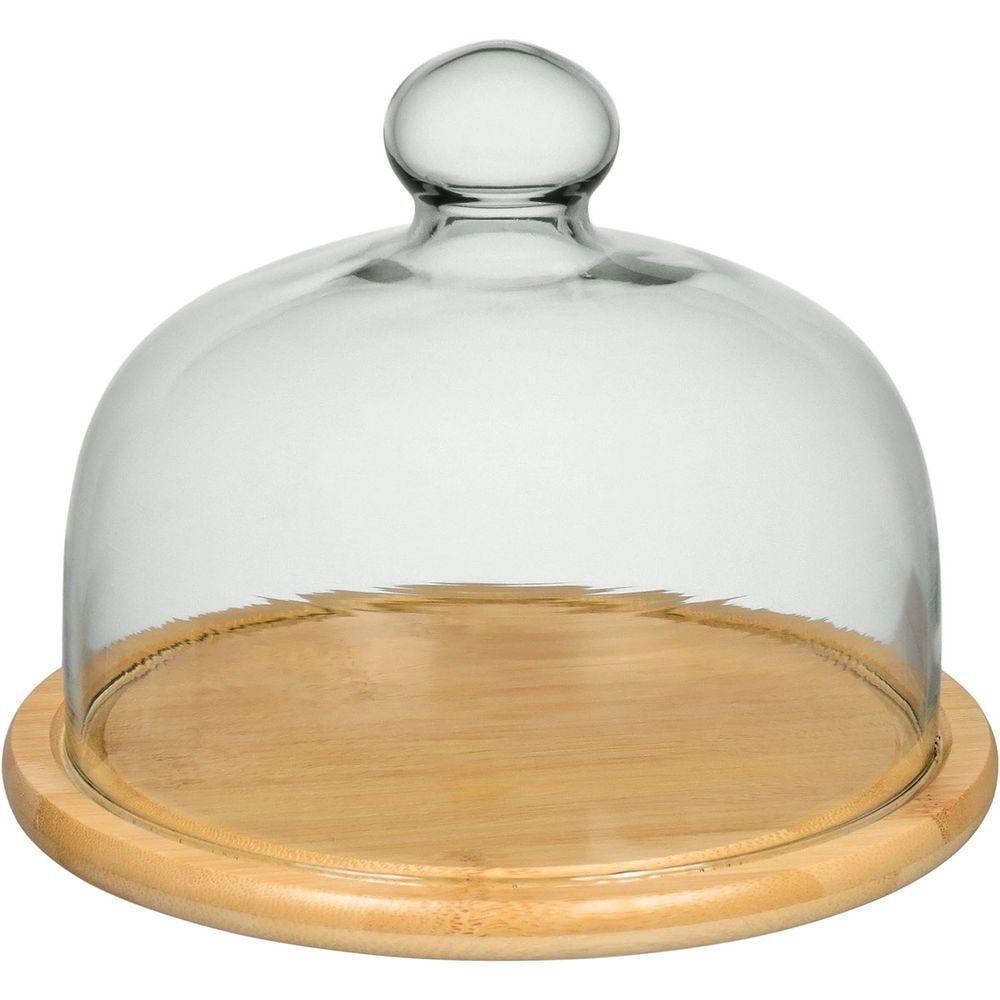 Prato Bolo Redondo Com Tampa Vidro E Base Bambu Home&co - 1