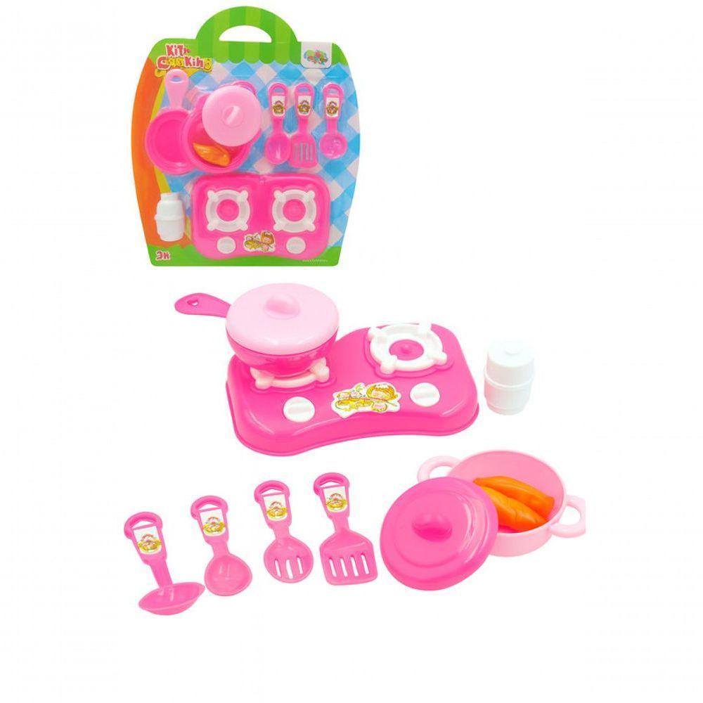 Casinha Kit Cozinha Infantil Fogão Panelinhas 10 Peças Brinq - 1