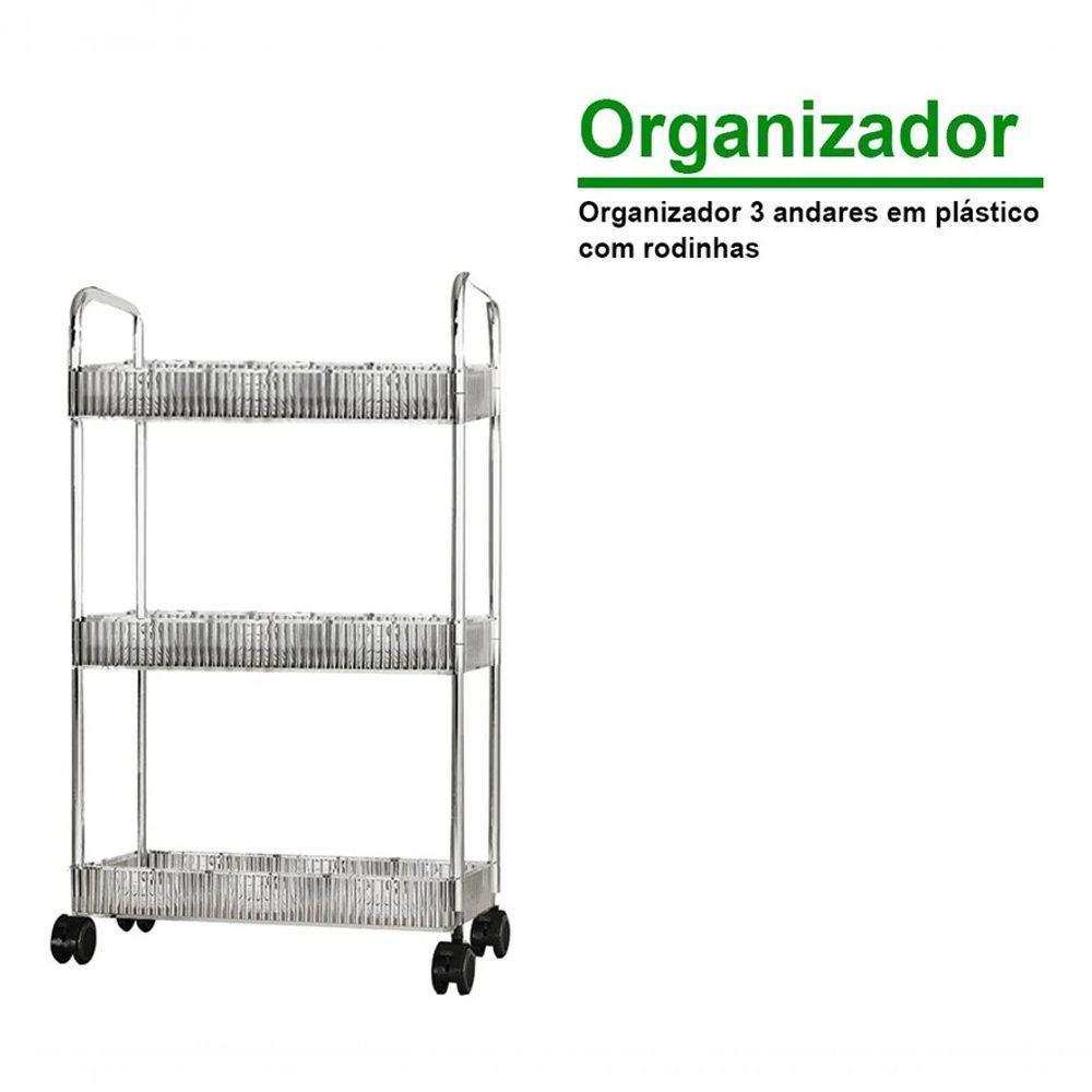 Carrinho Organizador 3 Andares Transparente Plástico Rodinha - 6