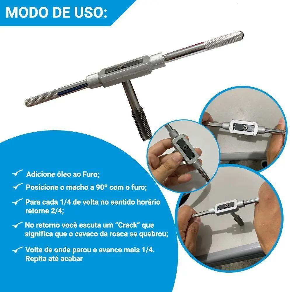 Kit Tarraxas E Macho Vira Macho Abrir Rosca Aço Carbono Ferr - 7