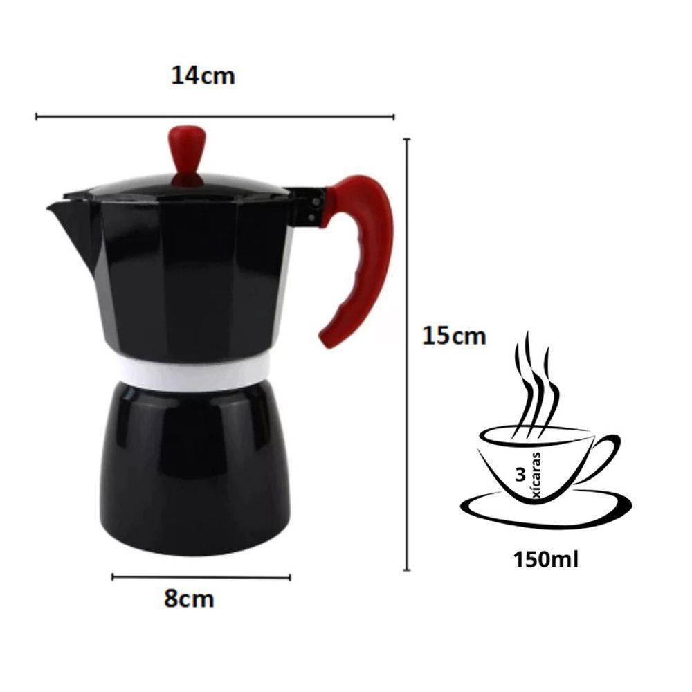 Cafeteira Italiana Aluminio Preta 3 Xícaras Cafés 150 Ml - 8
