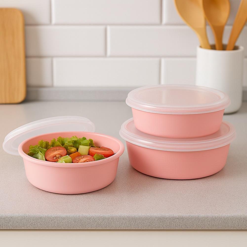 Kit 3 Potes Armazenar Alimentos Com Tampa P M G Resistentes A Microondas Freezer Frutas Legumes Rosa - 4