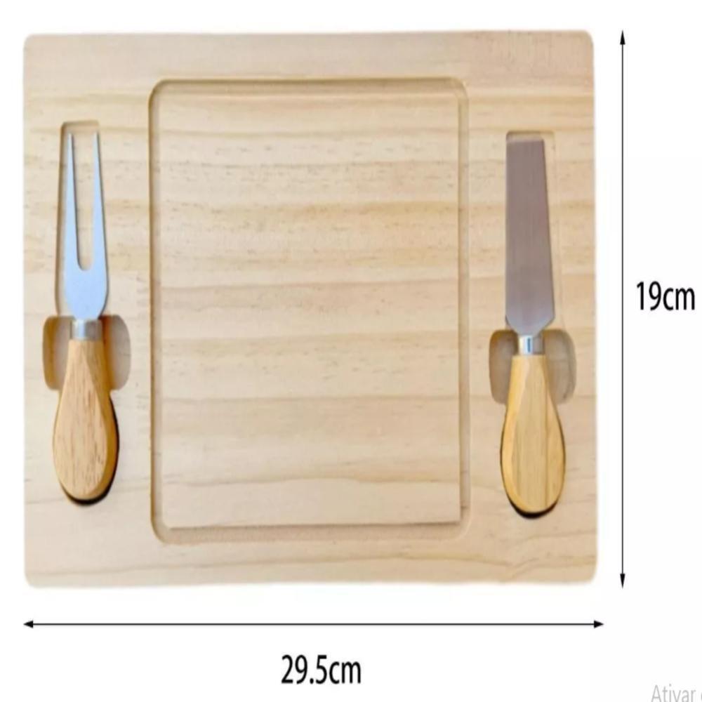 Kit Tabua De Queijo Frios Em Bambu Talheres Faca Garfo Inox Completo Petisqueira Churrasco Multiuso - 4