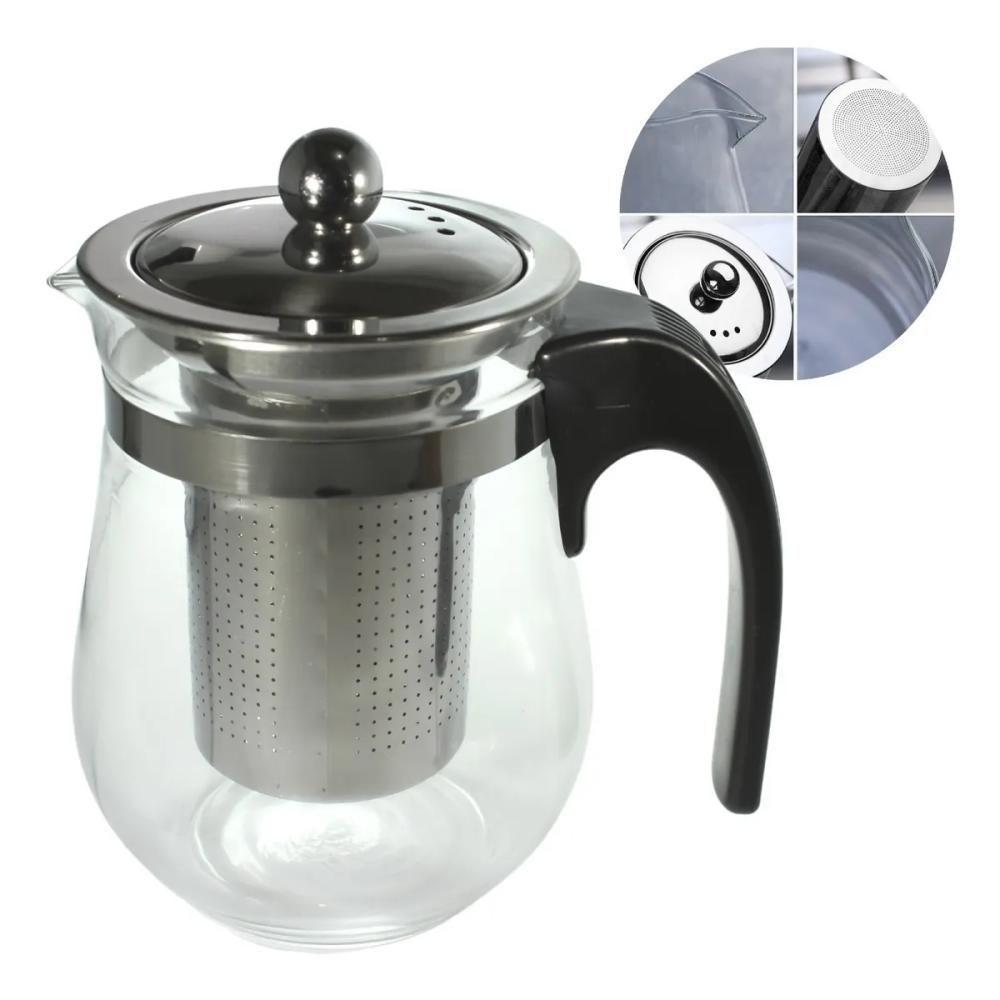 Chaleira Vidro Infusor Inox Bule 500ml Grande Cha Cafe Coador Jarra Transparente Luxo - 2