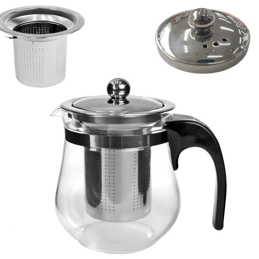 Chaleira Vidro Infusor Inox Bule 500ml Grande Cha Cafe Coador Jarra Transparente Luxo - 6