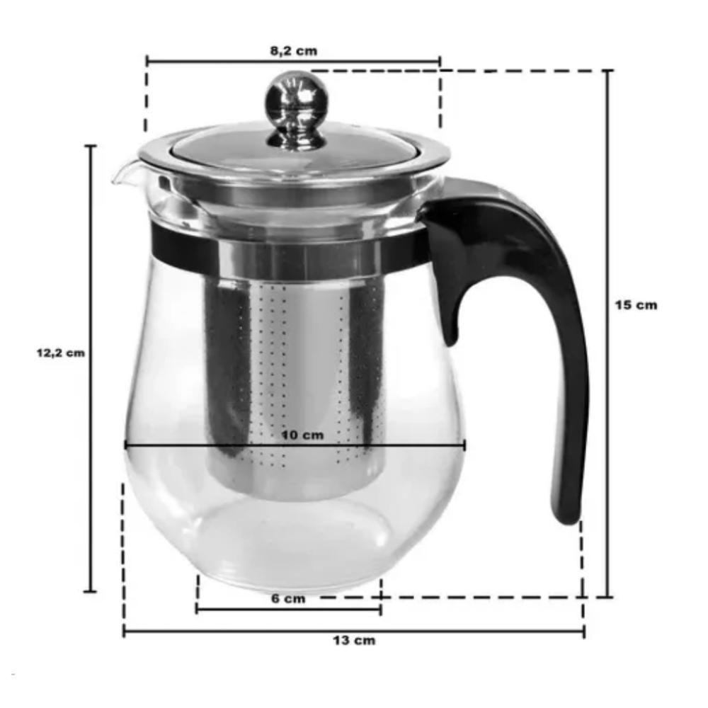 Chaleira Vidro Infusor Inox Bule 500ml Grande Cha Cafe Coador Jarra Transparente Luxo - 7