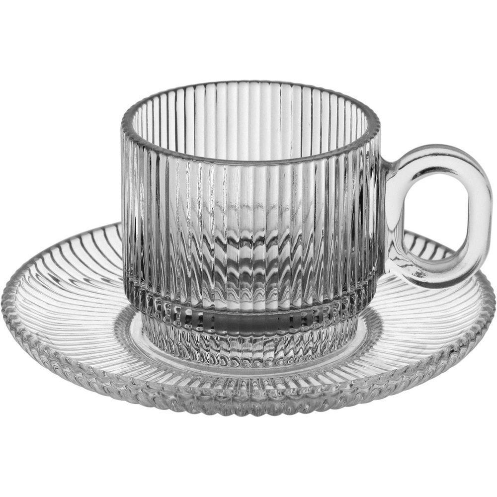 Jogo 6 Xicara De Cafe Com Pires Home&co Vidro 90ml 12x6x5cm - 1