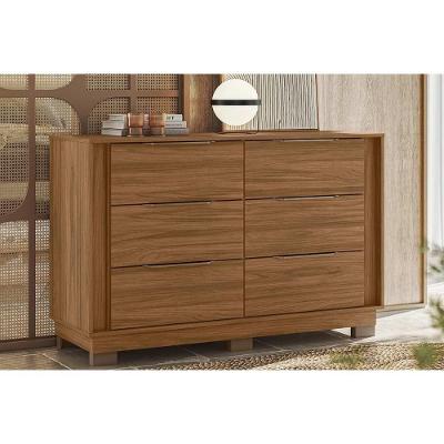 Cômoda de Quarto Giardino C com 6 Gavetas em MDF e Puxador Plástico Acabamento Fosco Nogueira Touch