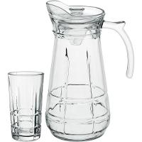 Jogo Jarra/copos água Suco Tampa Acrilico Vidro 1,7l/270ml - 1