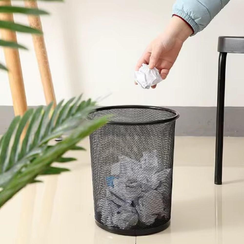 Lixeira Escritorio Cesto Redondo Metal Aramado Grande 12 Litros Telado Casa Quarto Multiuso Preto - 3