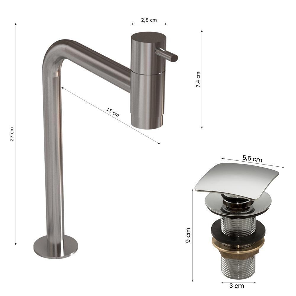 Cuba Pia Banheiro Oxford Torneira Inox Valvula Inox Click Branco Brilho - 4