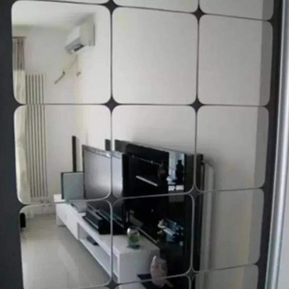 Kit 5 Espelho Adesivo Sala Jantar Acrilico Espelhado 5 Unidades Flexivel Quadrado 15x15cm Decorativo Auto Colante - 5