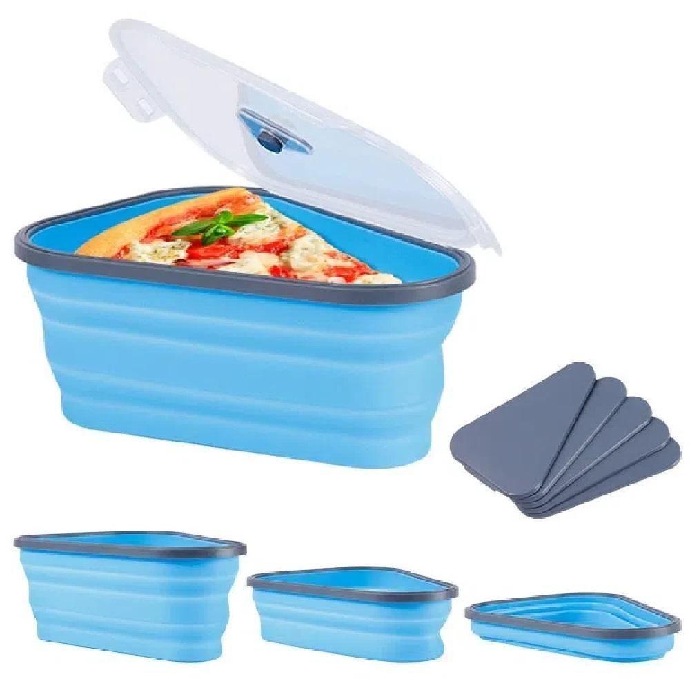 Porta Pizza Expansivel Kit Pote Silicone Tortas Bolo Hermetico 5 Fatias Prato Porta Alimentos Retratil Microondas Freeze - 7