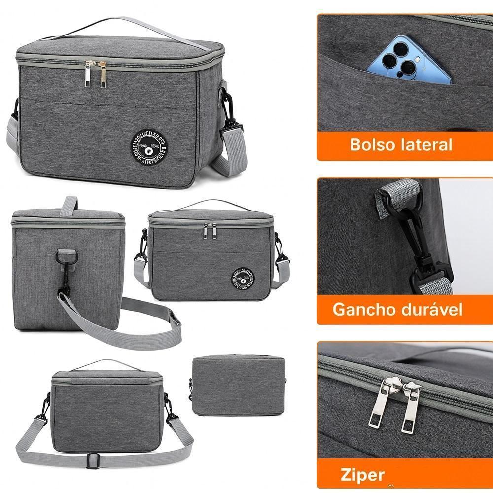 Bolsa Termica Frasqueira Impermeavel Marmiteira Fitness Academia Lanche Passeio Bolsinha Alca Removivel Cinza - 5