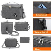 Bolsa Termica Frasqueira Impermeavel Marmiteira Fitness Academia Lanche Passeio Bolsinha Alca Removivel Cinza - 5