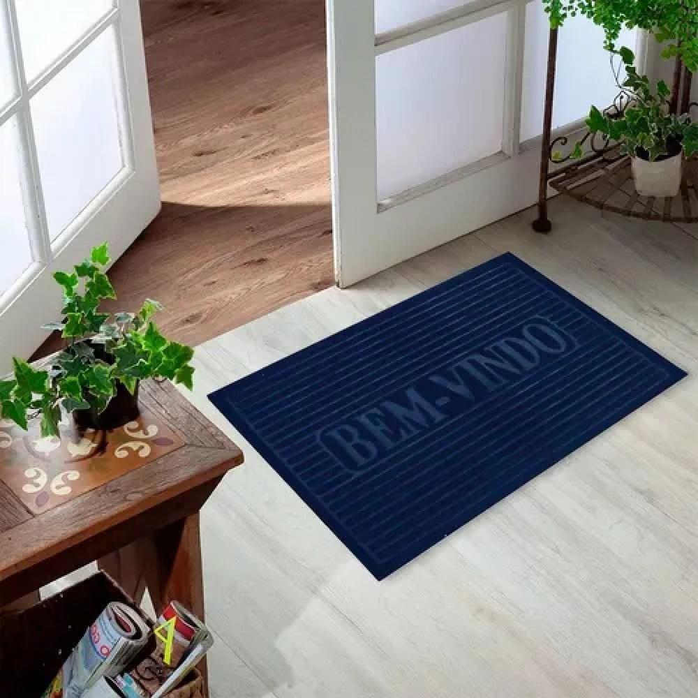 Capacho Porta Entrada Chao Varanda Jardim Tapete Antiderrapanete Macio Base Pvc Casa Luxo Azul - 2