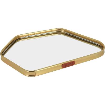 Bandeja Decorativa Para Servir Espelhado Metal 26x17 Dourado