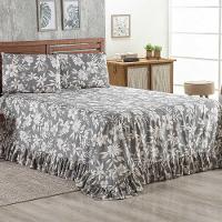 Kit Cobre Leito Colcha Bella Casal 3 Peças 400 Fios Estampado Com Babado - Floral 6 - 100% Poliéster - 2