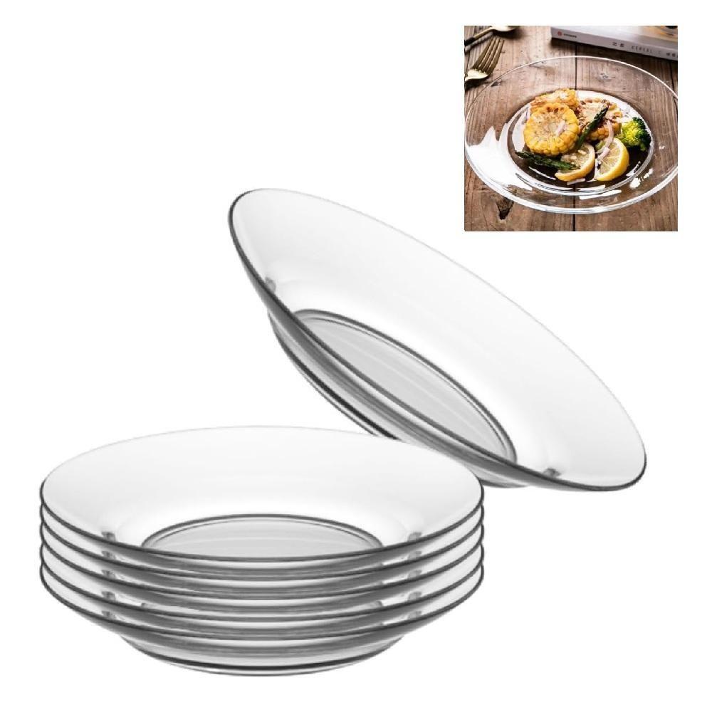 Jogo 5 Pratos Fundo Vidro Cristal Egipicio Kit Liso Diamond Transparente Bar Restaurante Buffet - 1