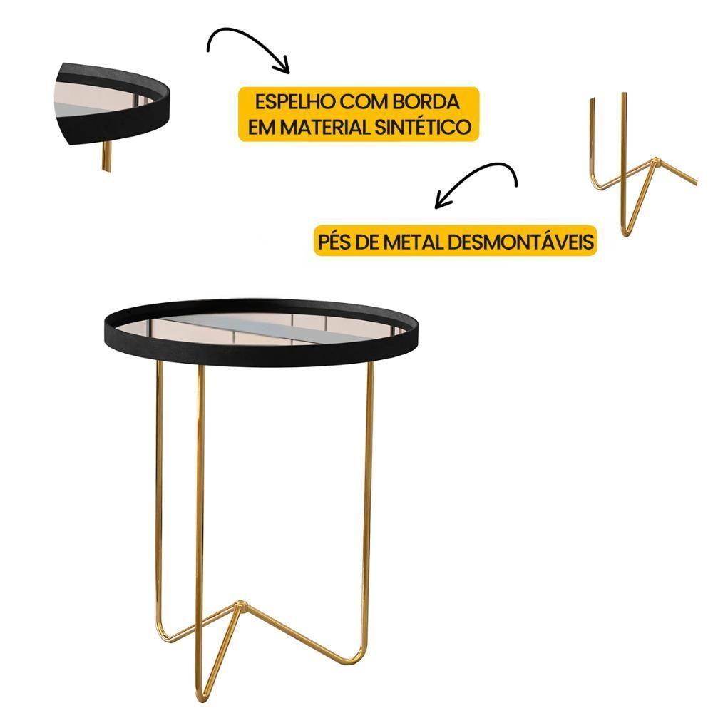 Mesa Lateral Alamanda Sala Espelhada Com Pés Metálicos Preto-dourado - 3