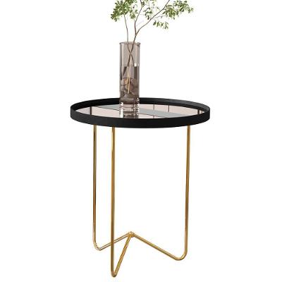 Mesa Lateral Alamanda Sala Espelhada Com Pés Metálicos Preto-dourado