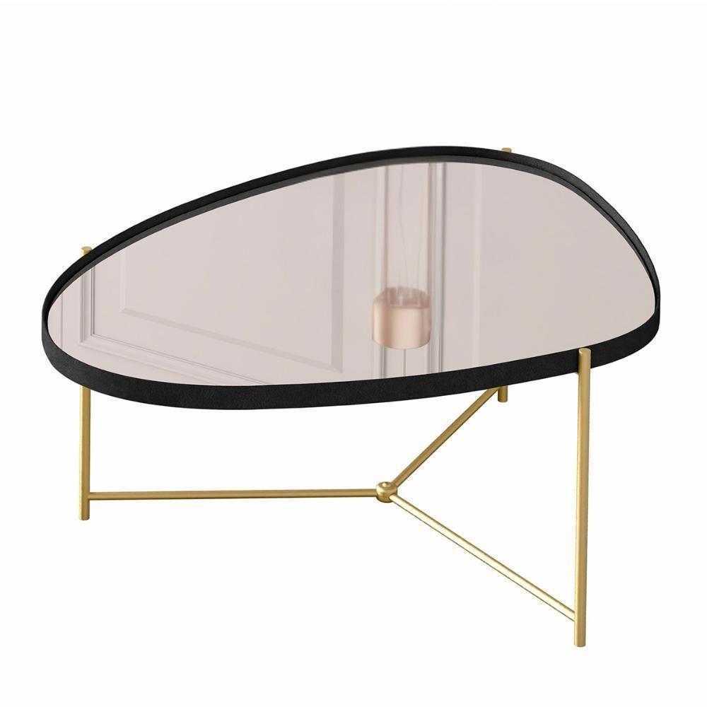 Mesa De Centro Organica Alamanda Espelhada Com Pés Metálicos Preto-dourado - 1