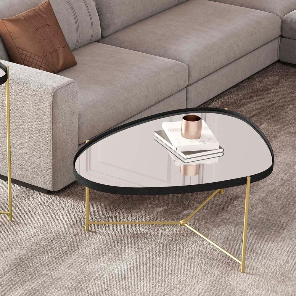 Mesa De Centro Organica Alamanda Espelhada Com Pés Metálicos Preto-dourado - 2