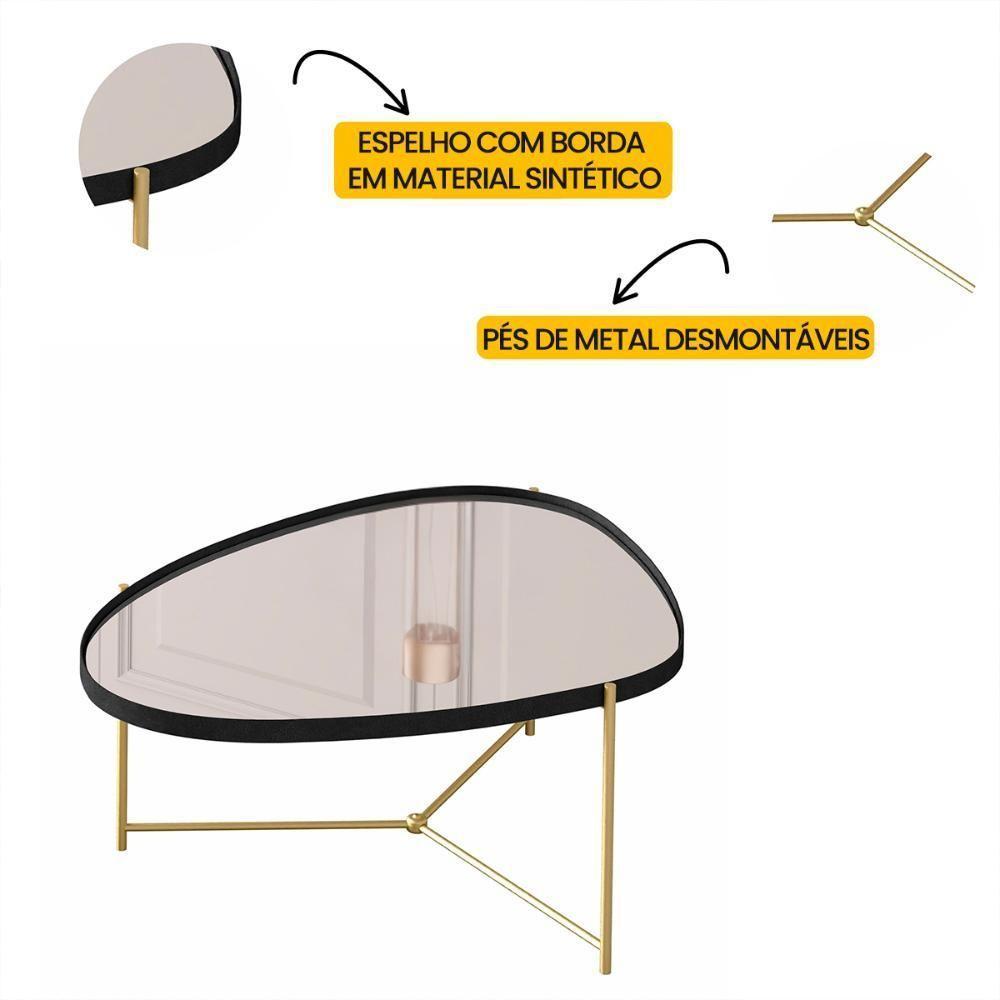 Mesa De Centro Organica Alamanda Espelhada Com Pés Metálicos Preto-dourado - 3