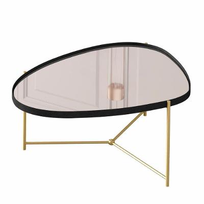 Mesa De Centro Organica Alamanda Espelhada Com Pés Metálicos Preto-dourado