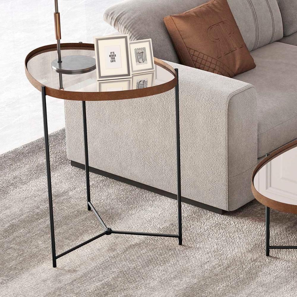 Mesa Lateral Orgânica Alamanda Espelhada Com Pés Metálicos Castanho-preto - 2