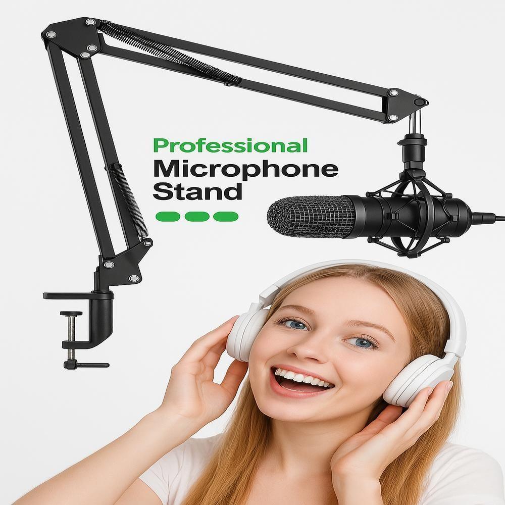 Suporte Microfone Articulado Mesa Braco Profissional Dobravel Ajustavel Em Aco Podcast Gravacao Estudio - 3