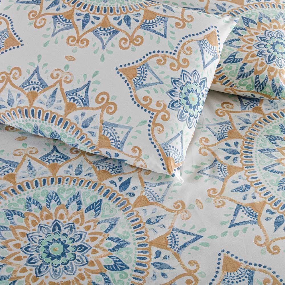 Kit Cobre Leito Colcha Bella Casal 3 Peças 400 Fios Estampado Com Babado - Mandala 5 - 100% Poliéster - 5