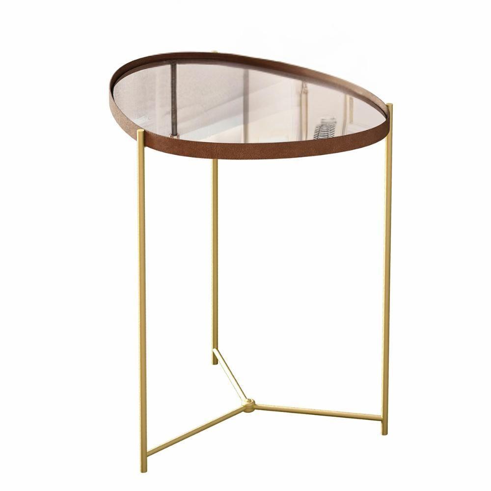 Mesa Lateral Orgânica Alamanda Espelhada Com Pés Metálicos Castanho-dourado - 1