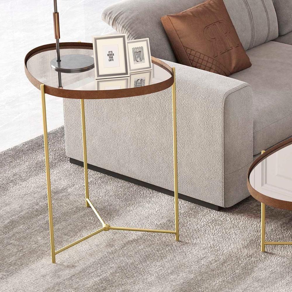 Mesa Lateral Orgânica Alamanda Espelhada Com Pés Metálicos Castanho-dourado - 2