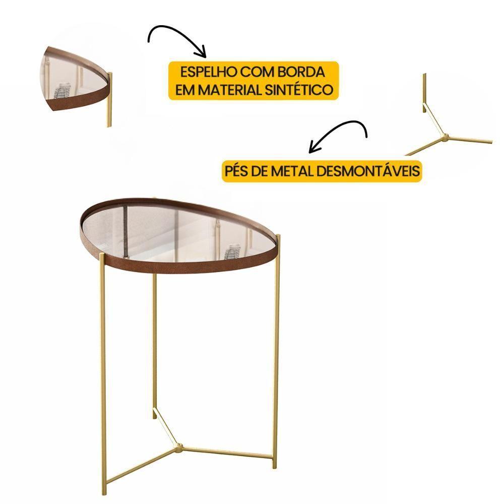 Mesa Lateral Orgânica Alamanda Espelhada Com Pés Metálicos Castanho-dourado - 3