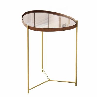 Mesa Lateral Orgânica Alamanda Espelhada Com Pés Metálicos Castanho-dourado
