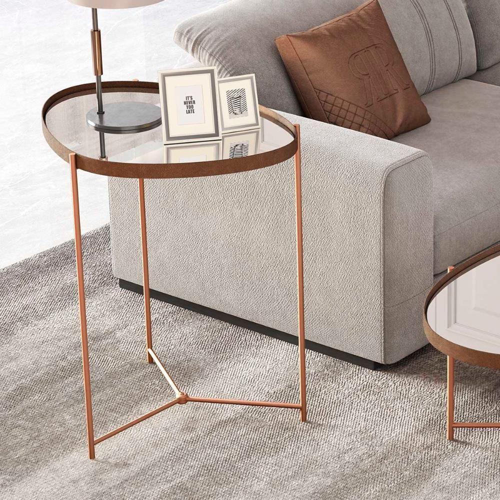 Mesa Lateral Orgânica Alamanda Espelhada Com Pés Metálicos Castanho-bronze - 2