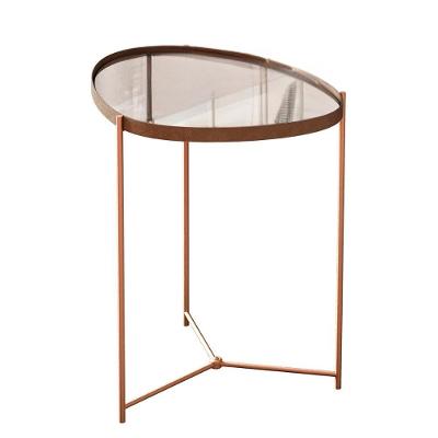 Mesa Lateral Orgânica Alamanda Espelhada Com Pés Metálicos Castanho-bronze