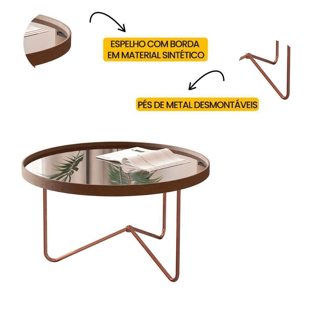 Mesa De Centro Alamanda Sala Espelhada Com Pés Metálicos Castanho-bronze - 3