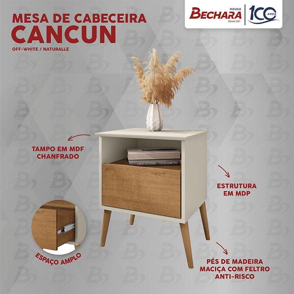 Kit 2 Mesa De Cabeceira Cancun 1 Gaveta Pés Madeira Maciça Off White-naturale - 3