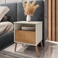 Kit 2 Mesa De Cabeceira Cancun 1 Gaveta Pés Madeira Maciça Off White-naturale - 2