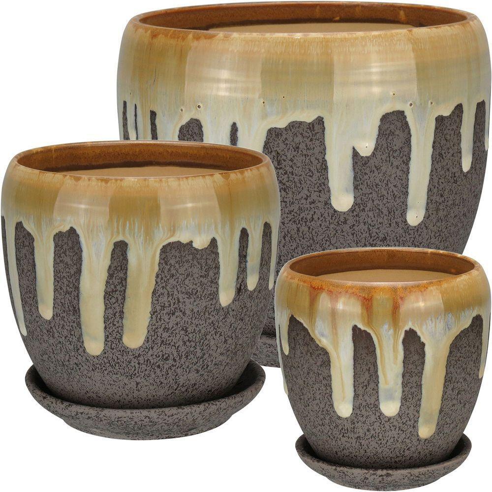 Jogo 3 Cachepô Vaso Planta Decorativo Home&co Cerâmica Cinza - 1