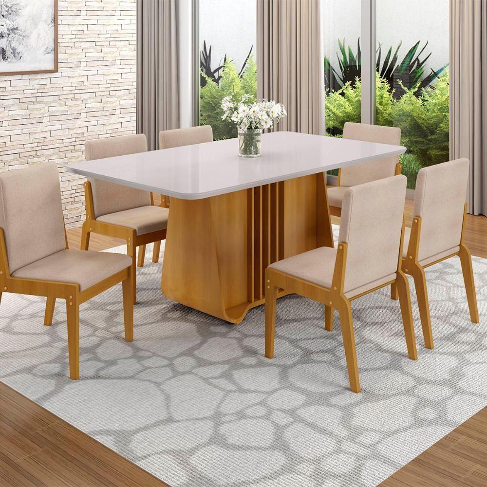 Mesa De Jantar Harpa 6 Lugares Com Tampo De Vidro Naturale-off White - 2