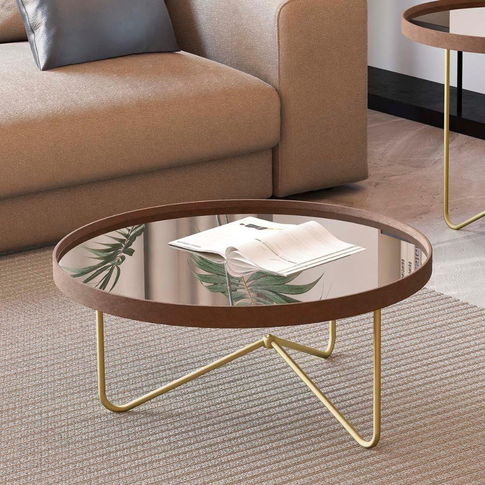 Mesa De Centro Alamanda Sala Espelhada Com Pés Metálicos Castanho-dourado - 2