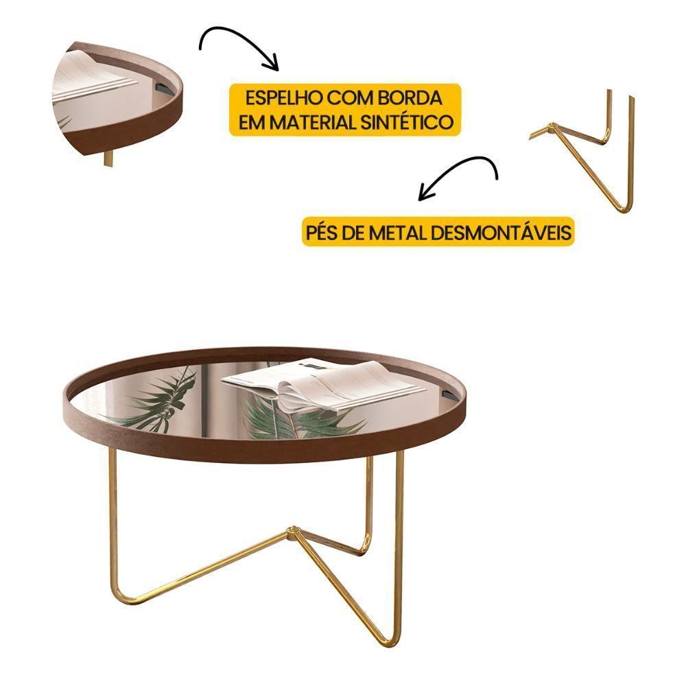 Mesa De Centro Alamanda Sala Espelhada Com Pés Metálicos Castanho-dourado - 3
