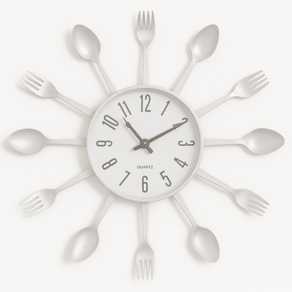 Relogio Parede Cozinha Talheres Estilo Retro Decorativo Branco Moderno Colher Garfo Elegante - 5